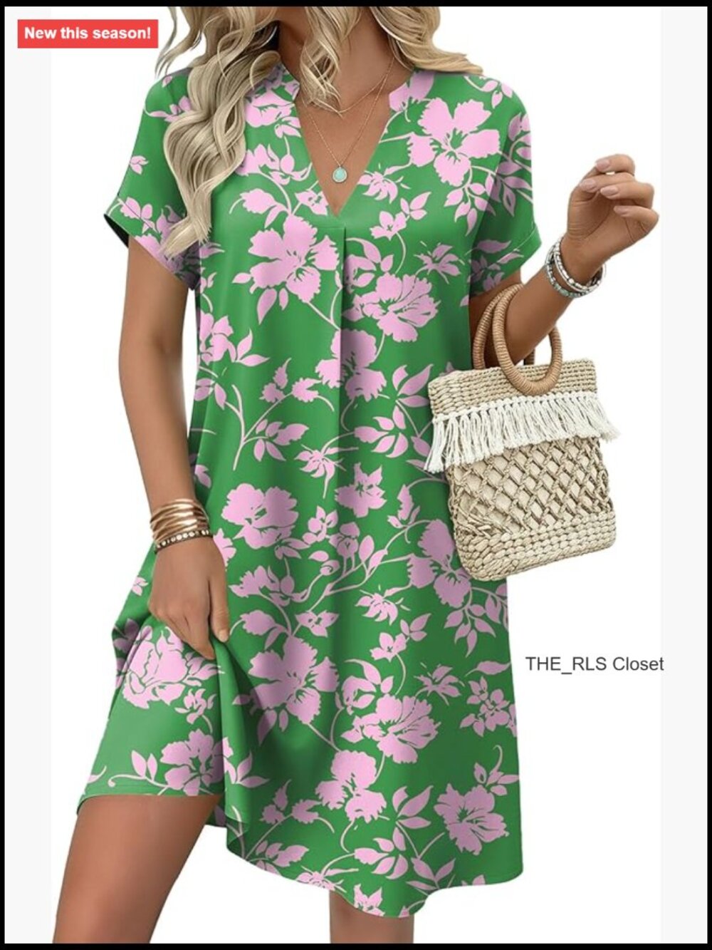 Short Sleeve Shift Dress with Pockets V Neck Mini Casual
